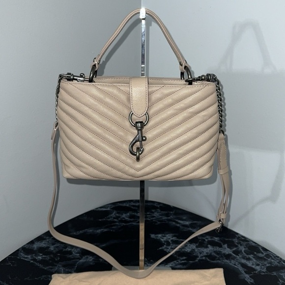 REBECCA MINKOFF Edie Top Handle Quilted Leather Satchel Cashmere AUTHENTIC - Picture 2 of 12